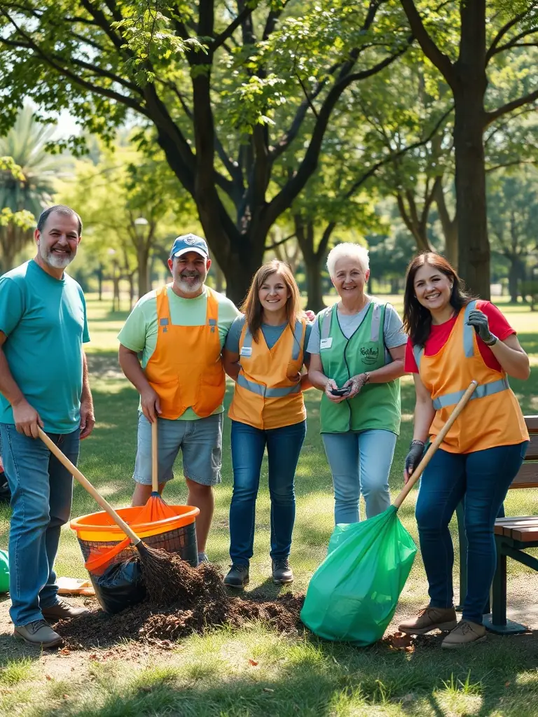A group of volunteers working together on a community service project, demonstrating their commitment to social responsibility.