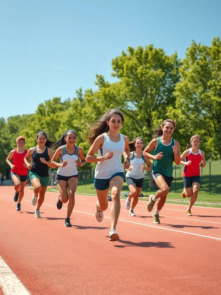 A group of young athletes participating in a track and field event, showcasing the UNION DÉPARTEMENTALE UGSEL DU CHER's commitment to promoting physical activity and sportsmanship among youth.