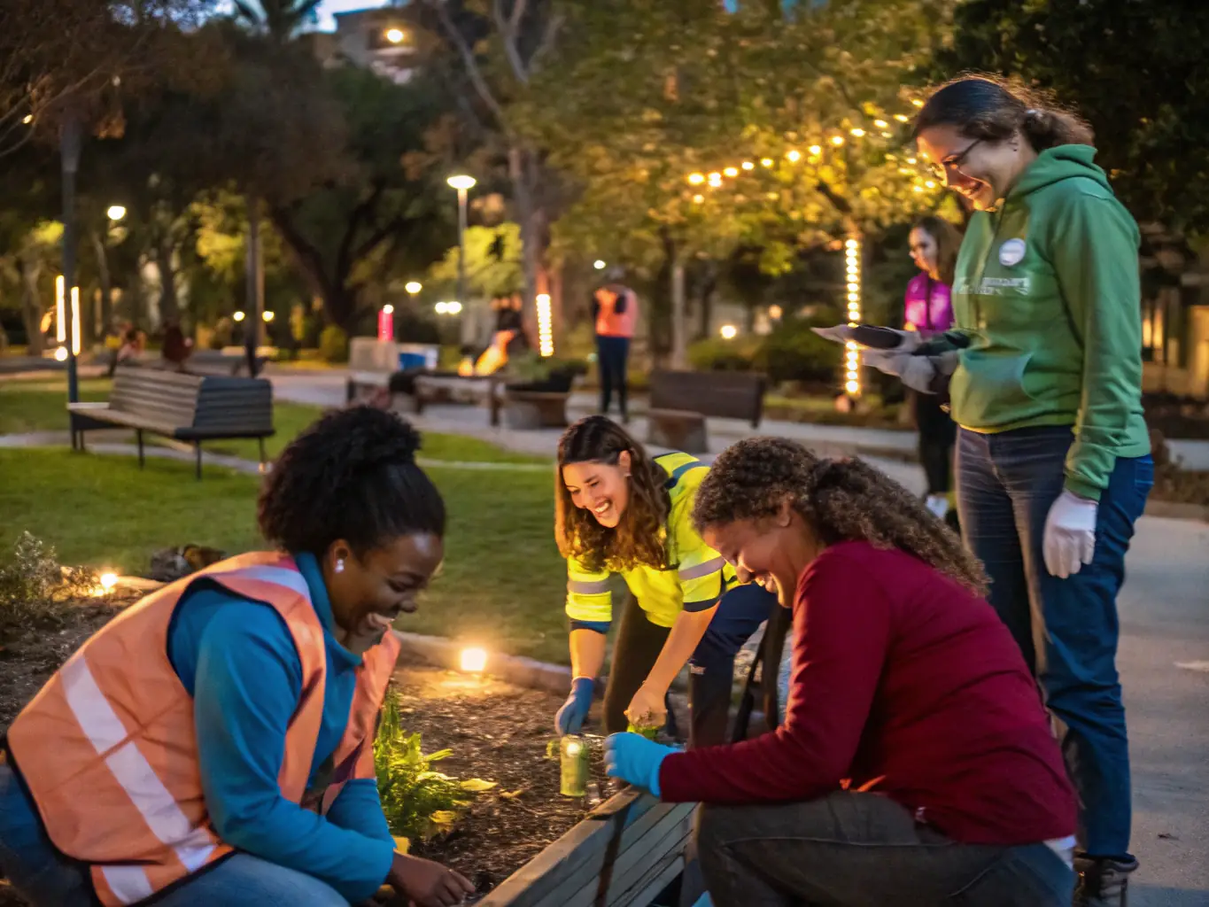 A photo of smiling volunteers and staff members working together at an UGSEL DU CHER event, highlighting the sense of community and shared purpose.